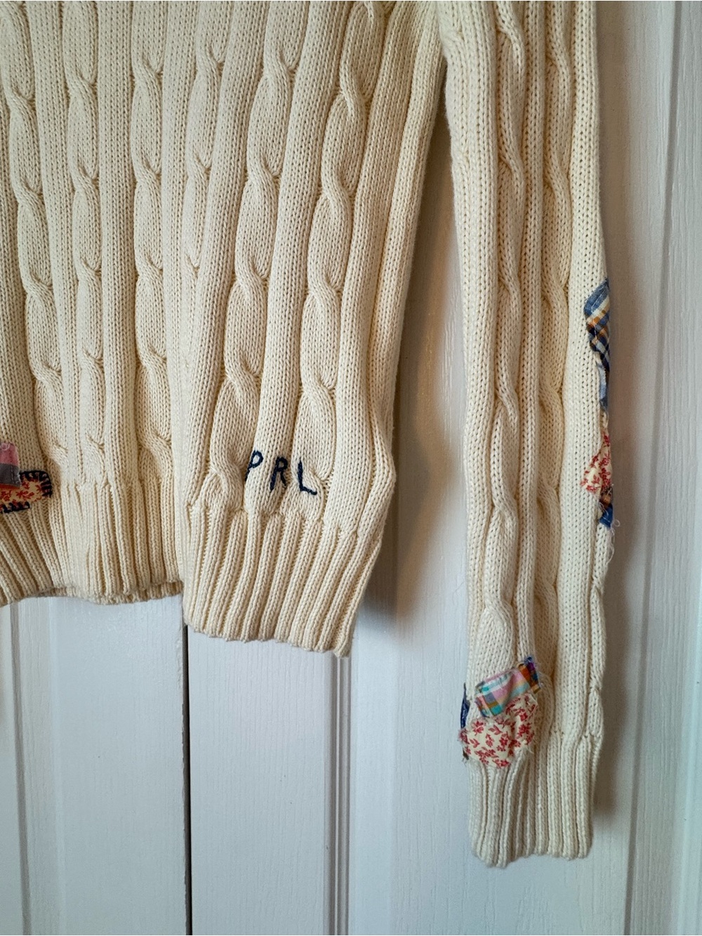 Polo by Ralph Lauren Cream Cable-Knit Madras Patchwork Quilt Sweater - Picture 5 of 9